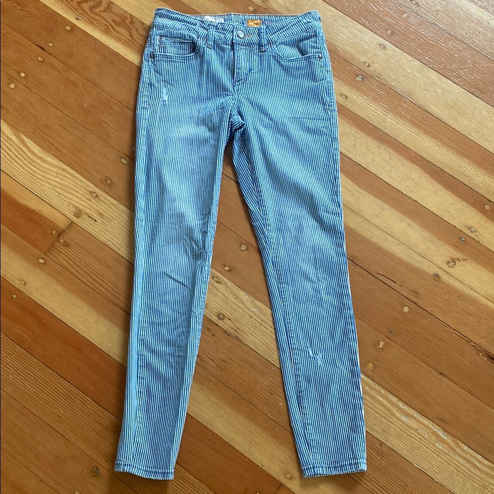 Anthropologie Pilcro Womens White Blue Striped Skinny Jeans 25
